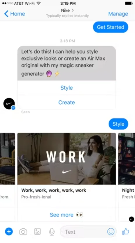 Nike implements Ecommerce marketing automation by using customer service chatbots to answer customers' questions instantly
