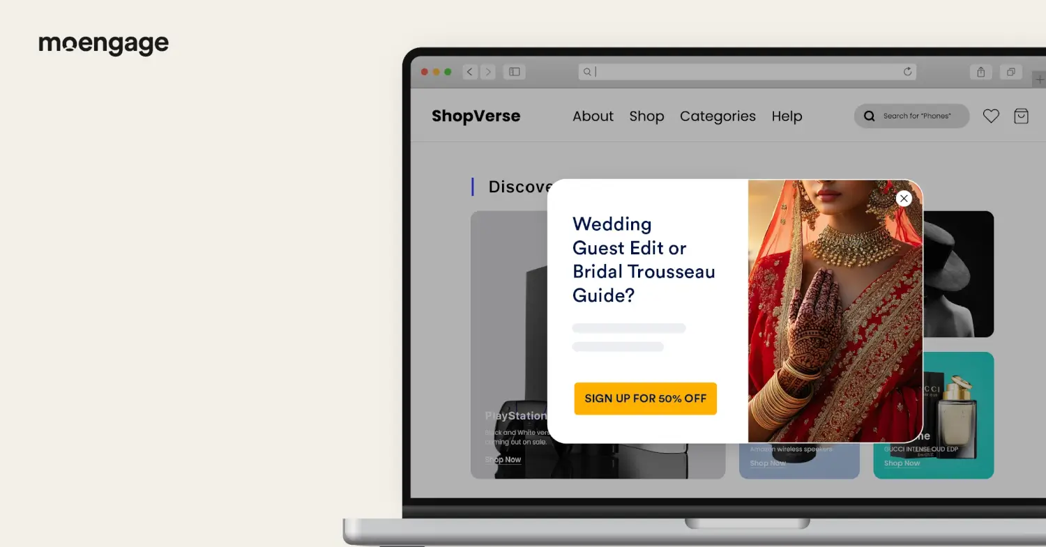  On-site messaging that can be sent during the wedding season using MoEngage