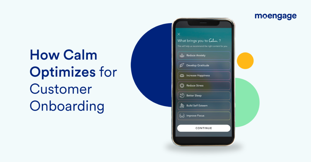 A designed image showing Calm’s onboarding flow