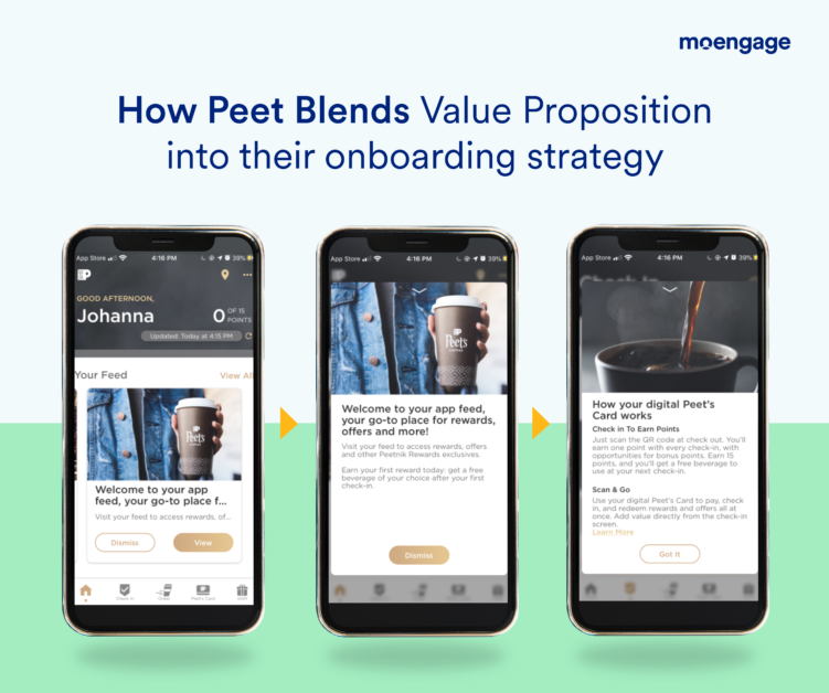 An example of how Peet blended a value proposition seamlessly into their mobile onboarding flow