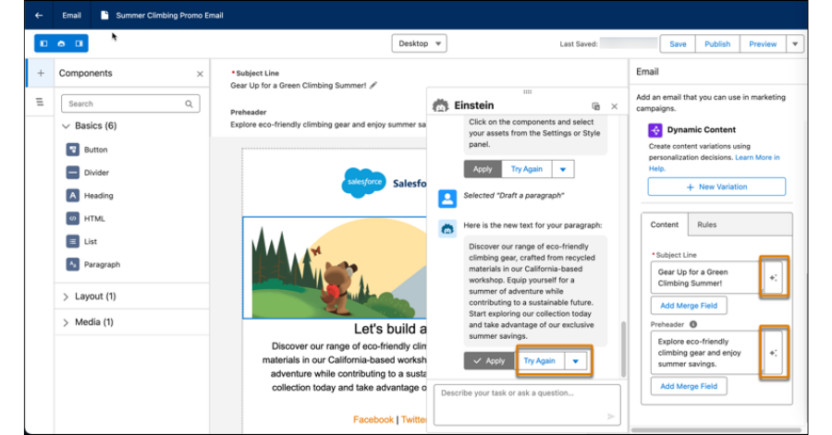 You can use Einstein Copilot to generate email copy in Salesforce Marketing Cloud.