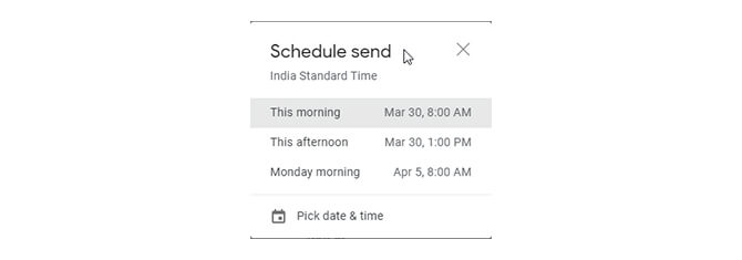 Selecting the “Schedule Send” option