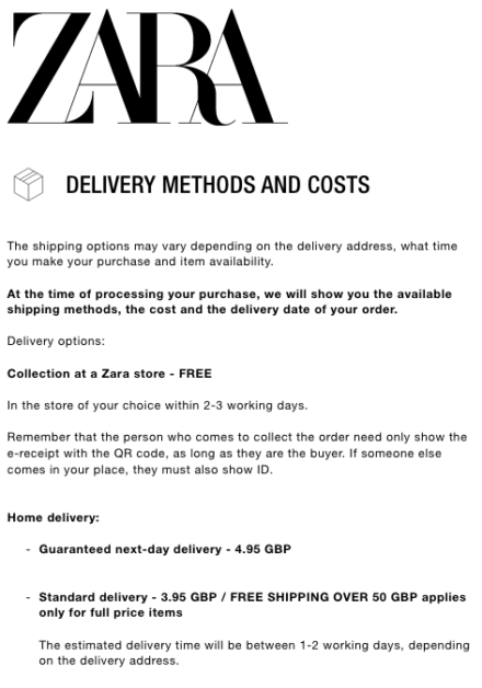 zara's click-and-collect option