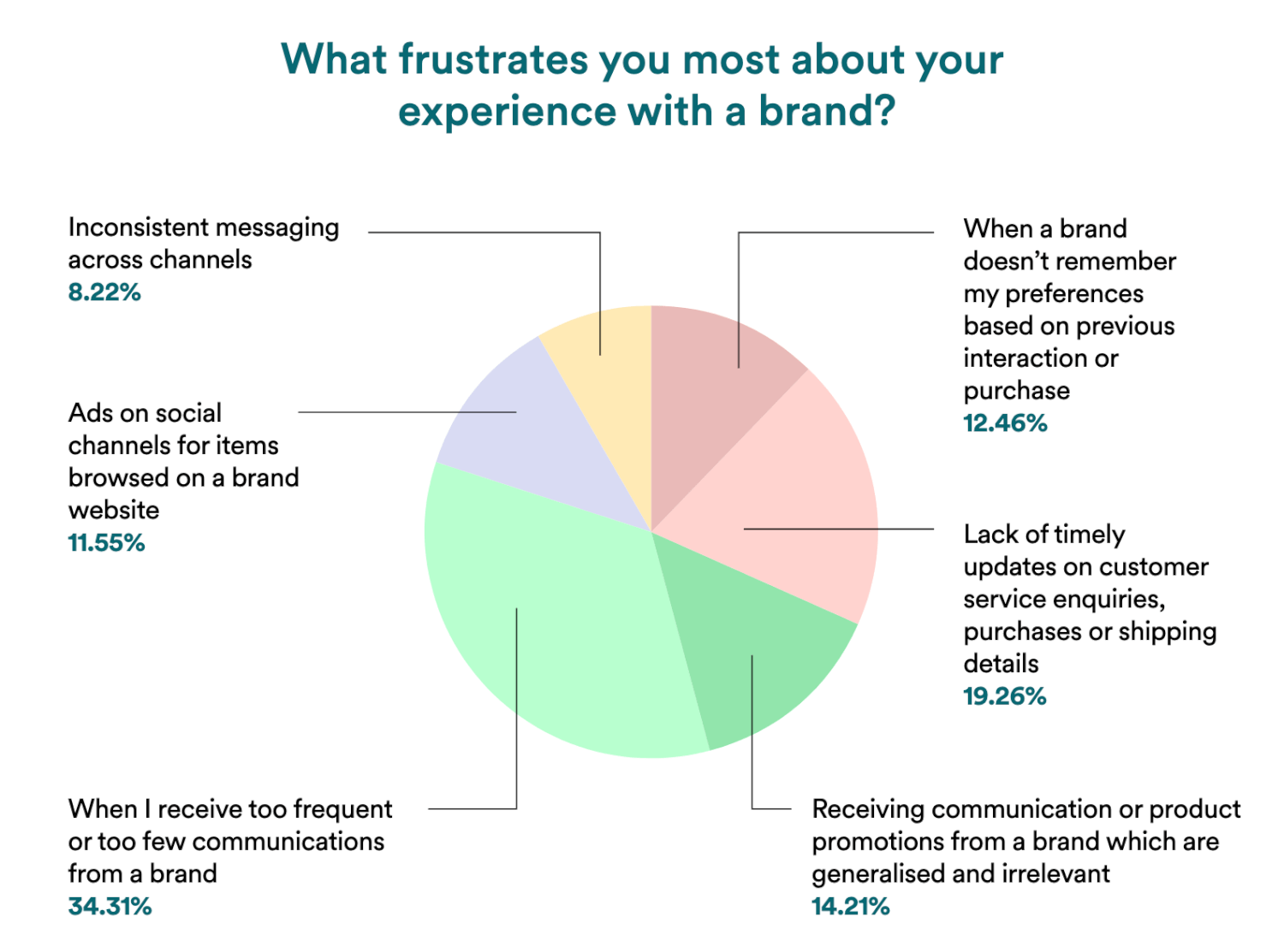 A pie graph showing the top things that frustrated customers most about their experience with a brand