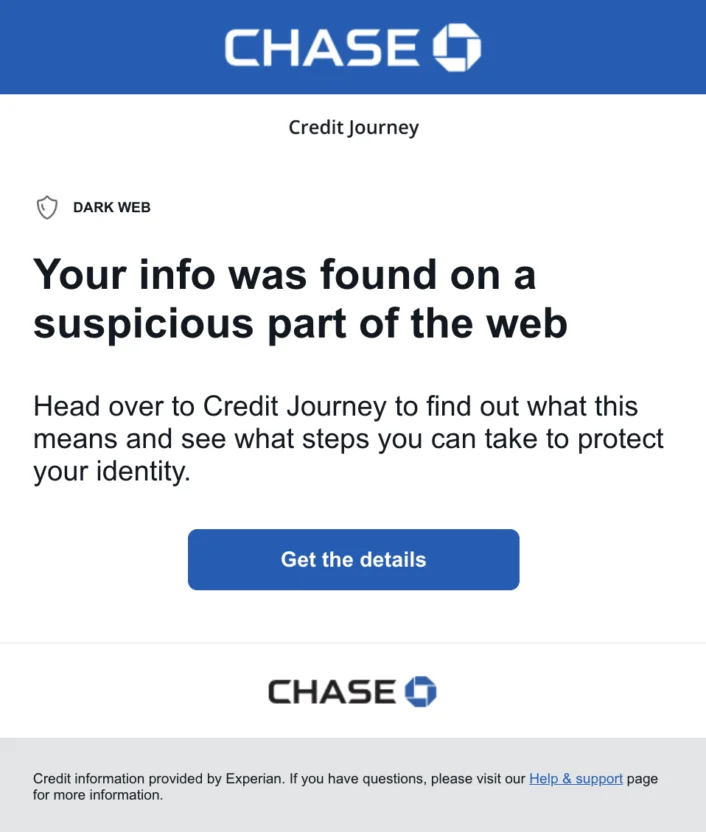 Relationship email from Chase warning customers against fraud