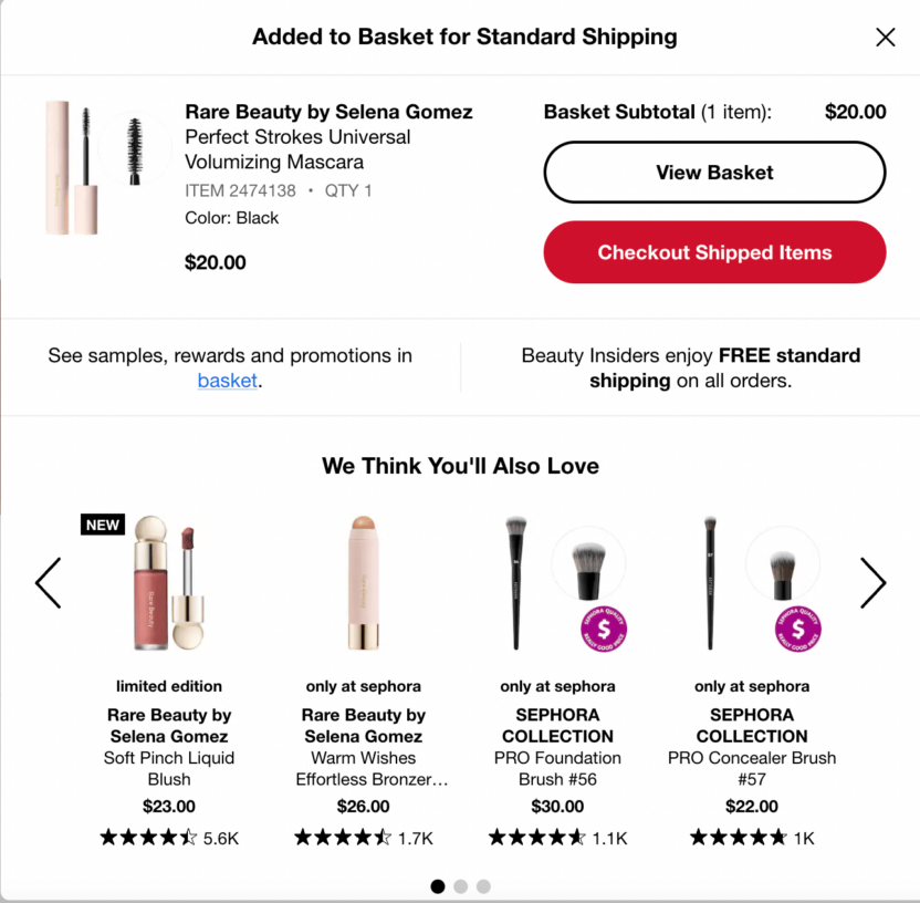 An example of website personalization by Sephora
