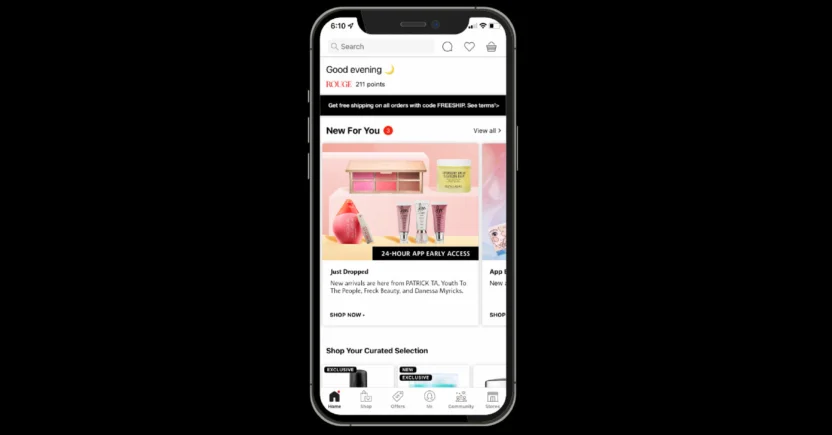 An in app message from Sephora to help customers while shopping