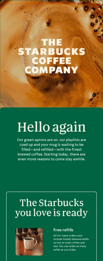 An example of a reminder email from Starbucks