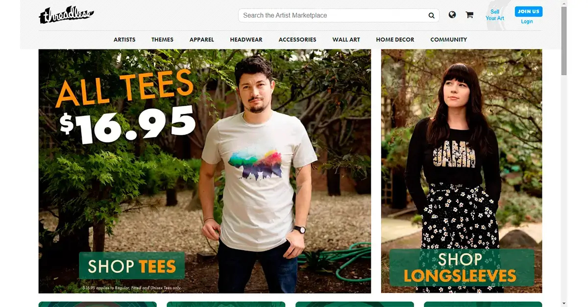 Threadless makes an excellent first impression on both desktop and mobile