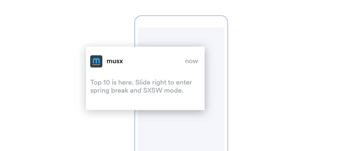 MUSX's weekly push notification 
