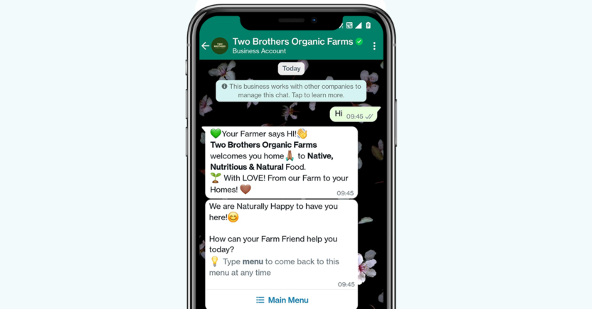WhatsApp marketing by Two Brothers Organic Farms
