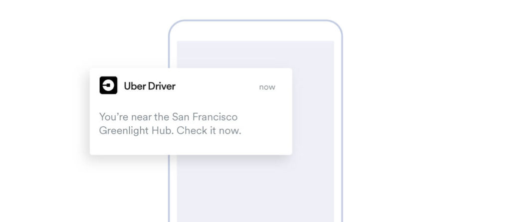 Example of Uber push notification alerting user(s) of Uber drivers in the vicinity to drive them to their destination