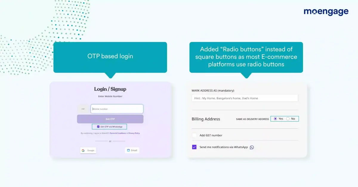 This is an image showing Wakefit optimizing the signup flow