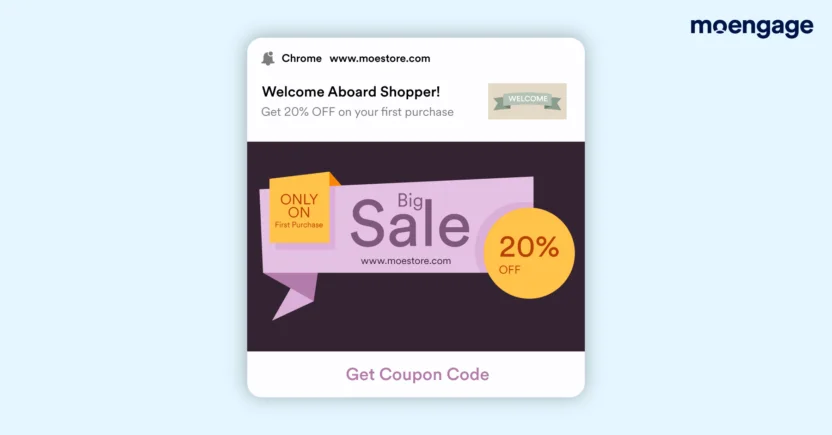 Send real-time push notifications to welcome customers as soon as they create an account in your app or on your website
