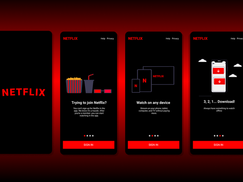 Netflix offers very straightforward onboarding screens while signing in