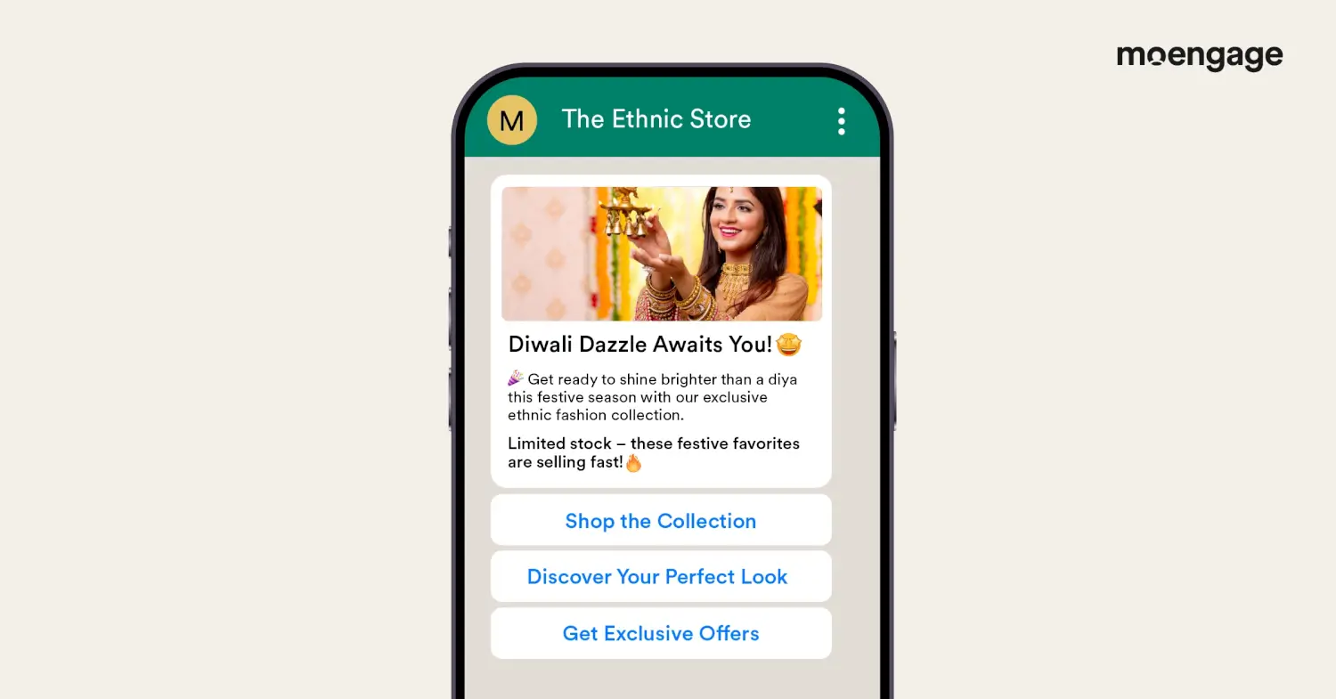 WhatsApp promotion message that can be sent during Diwali using MoEngage