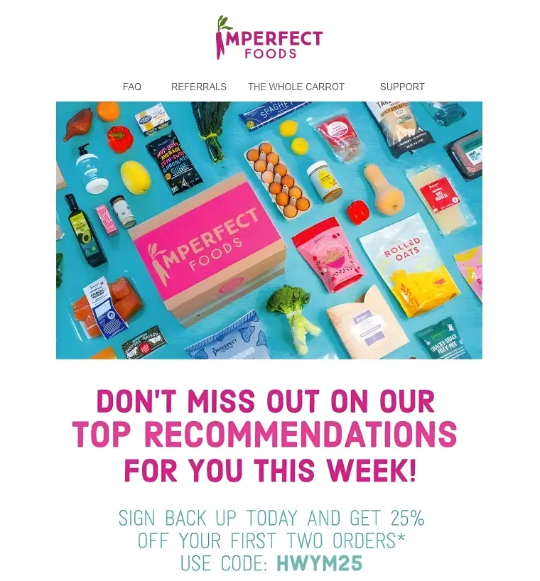 An email from Imperfect Foods to win customers back