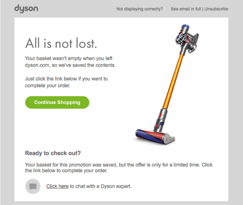 how Dyson sends reminder mails 