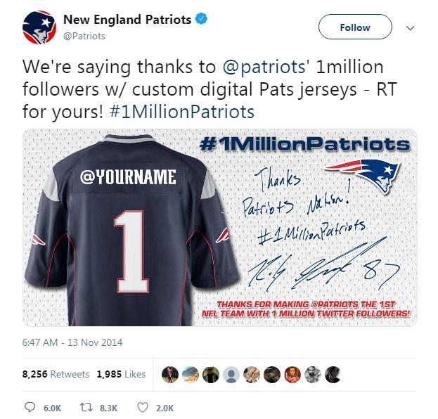 A social media post on Twitter from the New England Patriots