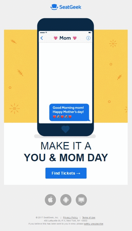 SeatGeek Mother's Day Emailer