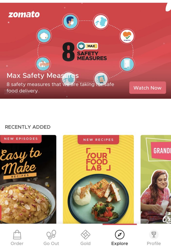 Example of using bite-sized content to increase user engagement - Zomato
