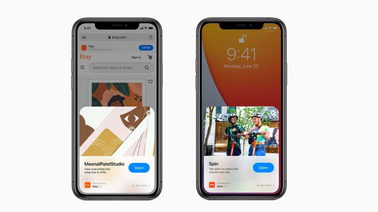 Two examples of App Clips as shown on 2020 WWDC