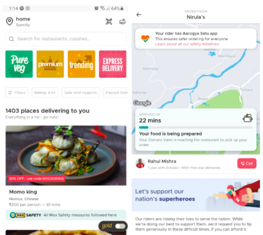 Zomato used location data for multiple functions in the app.