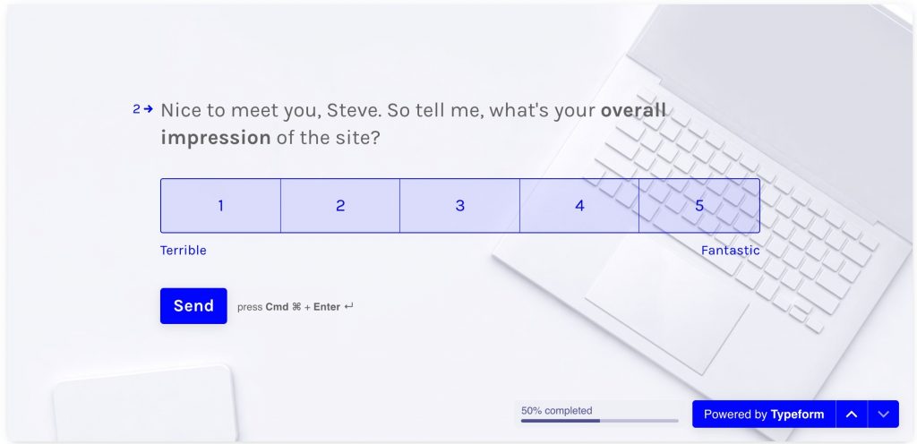 Website feedback on-site survey