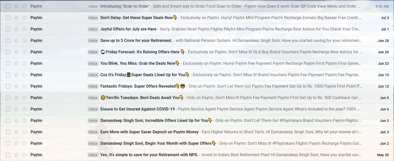 Example of emails sent by Patym