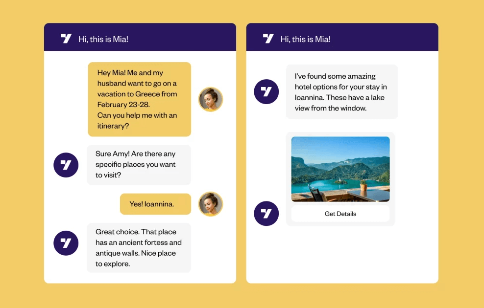 This image shows an example of a chatbot being used inside a travel app