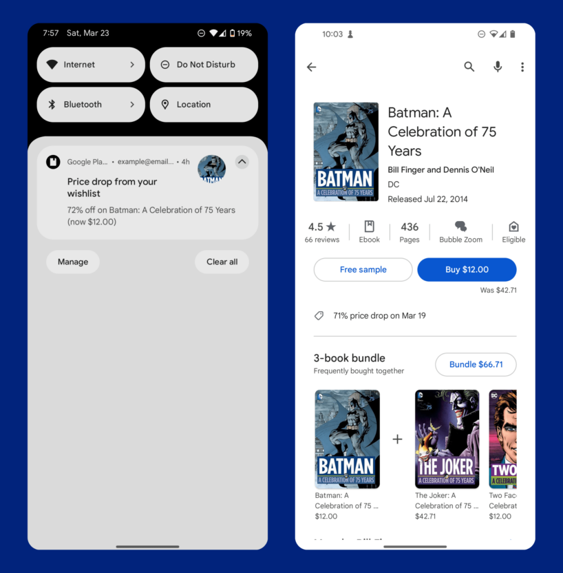 Google Play uses a personalized mobile push to notify customers of relevant offers