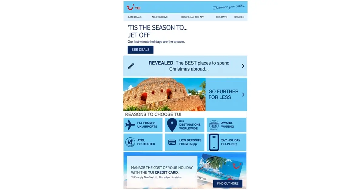 TUI UK has one of best best christmas email marketing campaigns for 2022