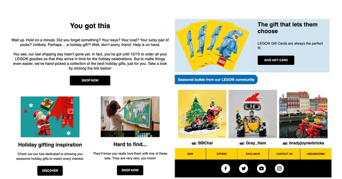 Check out LEGO for best christmas email marketing campaigns inspiration.