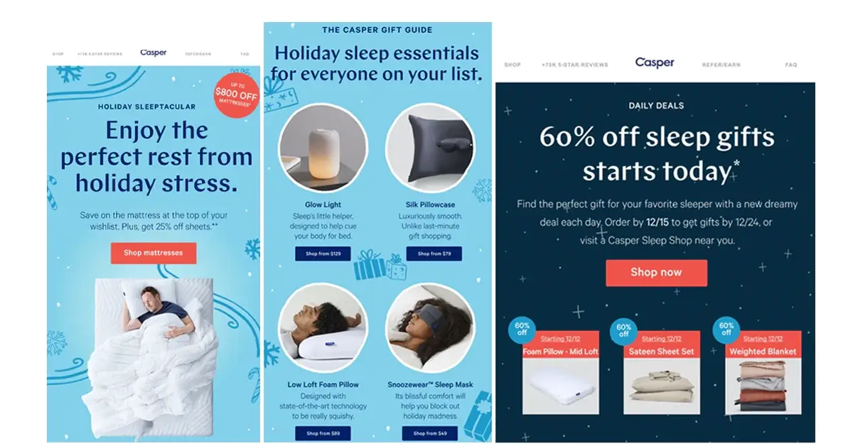 Casper does one of the best christmas email marketing campaigns