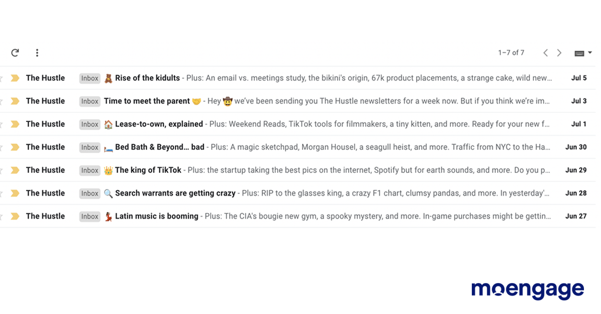 An example of emojis being used in email subject lines to grab customer attention