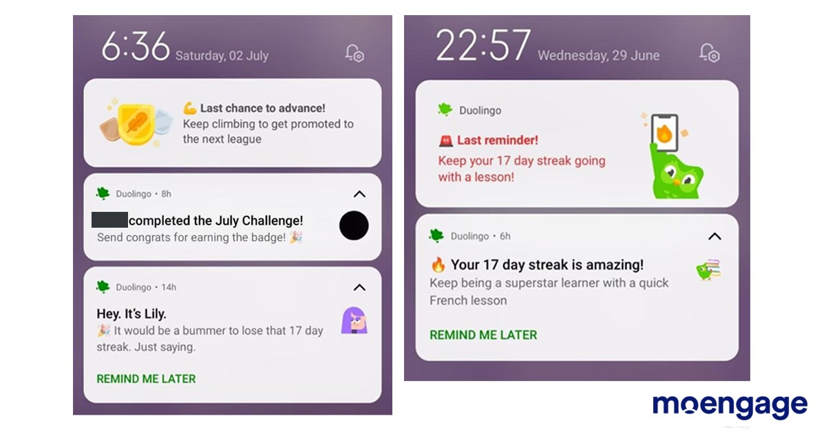An example of how Duolingo uses emojis in their mobile push notifications