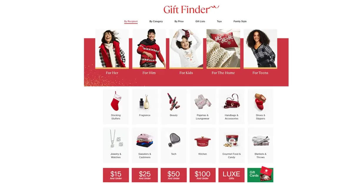 The best christmas advertising examples include Macy's Gift Finder