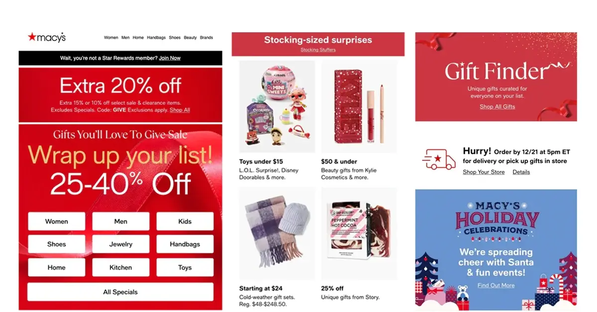 Macy's christmas email marketing campaigns have many christmas marketing ideas for retailers