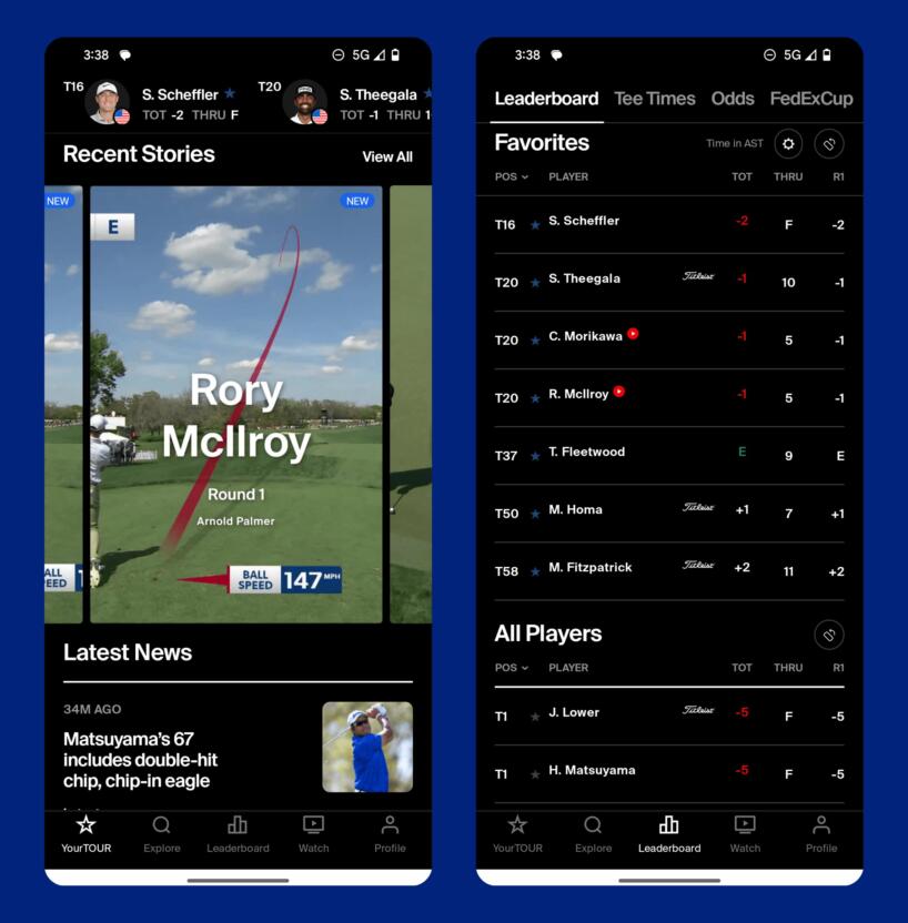 PGA Tour offers a personalized customer experience for users