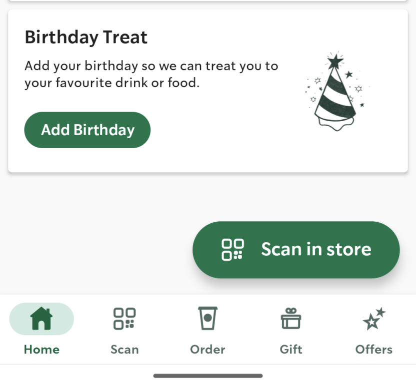 Starbucks personalized birthday rewards program