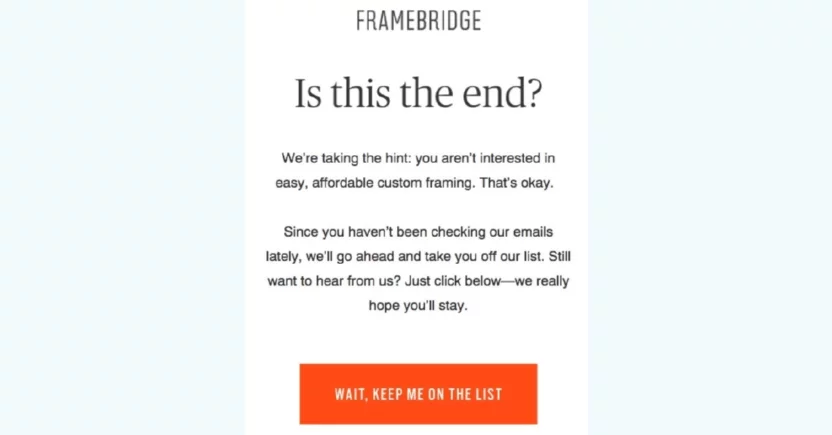 Win-back email campaign offering unsubscription