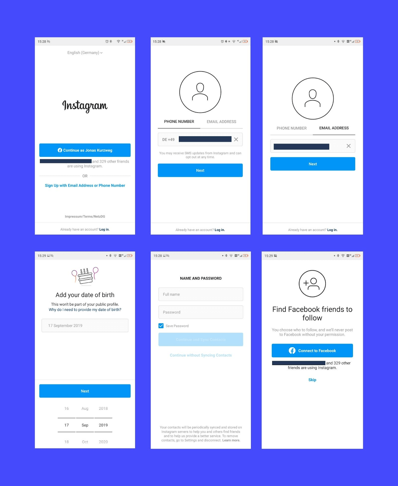 Instagram's simple onboarding process